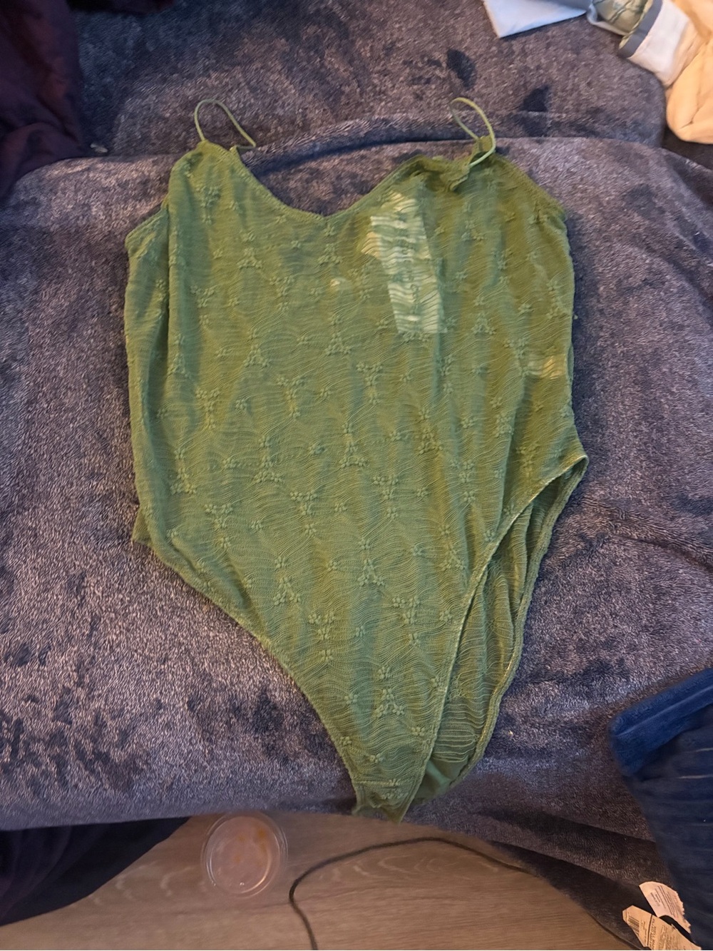 Women’s Olive Green Textured One-Piece lace body suit
